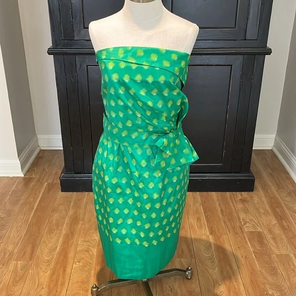 Kate Spade Kelly green strapless silk dress New York peacock way Kay 12 - Picture 2 of 14